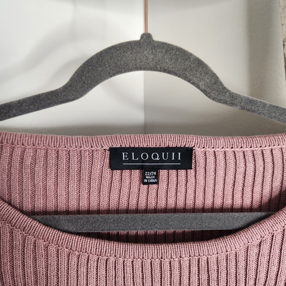 Eloquii sweater NWT womens size 22/24 pink Mauve ribbed cropped knit wide sleeve - Picture 2 of 6